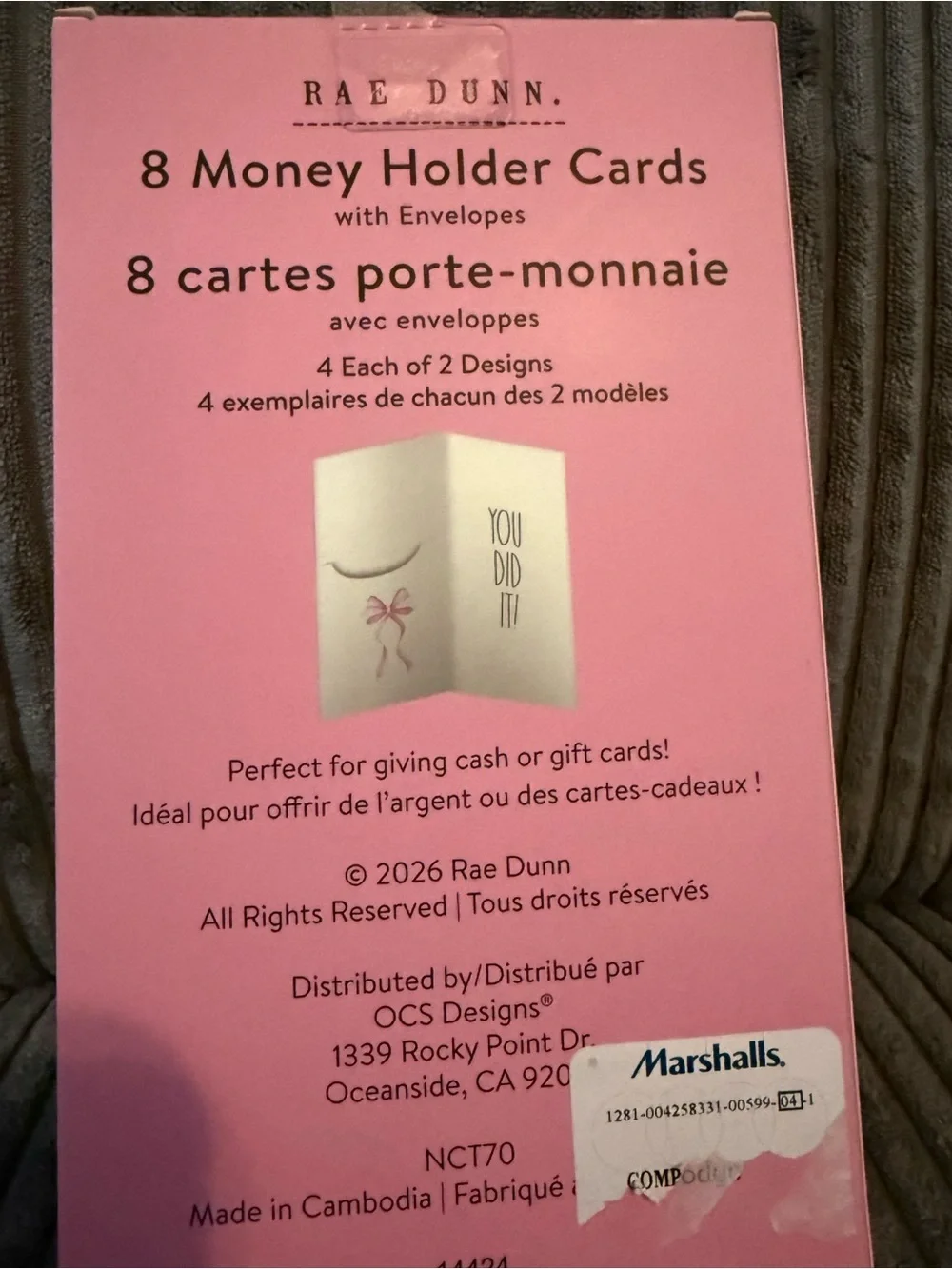 Rae Dunn Pink and Cream Graduation Money Holder Cards with Envelopes